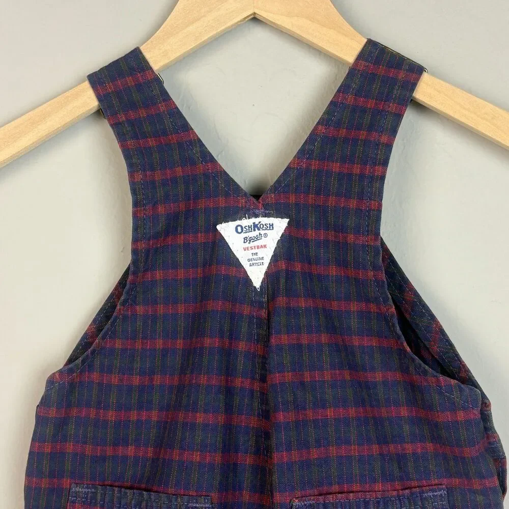 Vintage OshKosh B'gosh Overalls Unisex 2T Red Blue Plaid Vestbak Made in USA